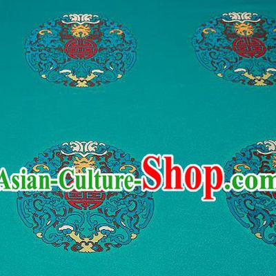 Traditional Chinese Green Brocade Drapery Classical Kui Dragon Pattern Design Satin Table Flag Silk Fabric Material