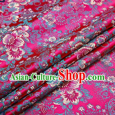 Chinese Traditional Rosy Brocade Drapery Classical Peony Pattern Design Satin Tang Suit Qipao Silk Fabric Material