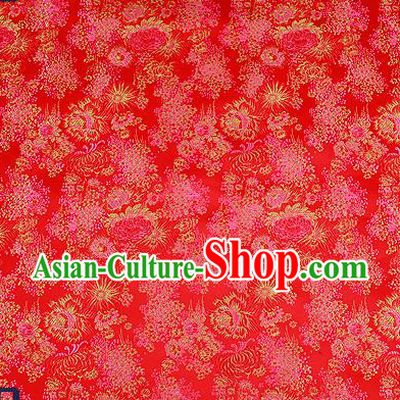 Traditional Chinese Red Brocade Drapery Classical Fireworks Pattern Design Satin Table Flag Silk Fabric Material