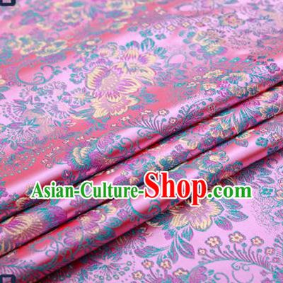 Chinese Traditional Pink Brocade Drapery Classical Peony Pattern Design Satin Tang Suit Qipao Silk Fabric Material