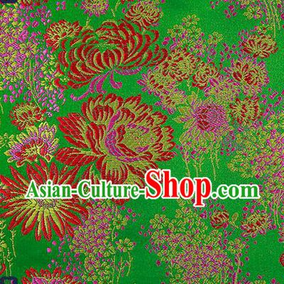Traditional Chinese Green Brocade Drapery Classical Fireworks Pattern Design Satin Table Flag Silk Fabric Material