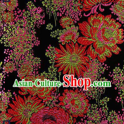 Traditional Chinese Black Brocade Drapery Classical Fireworks Pattern Design Satin Table Flag Silk Fabric Material
