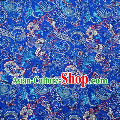Traditional Chinese Blue Brocade Drapery Classical Butterfly Peony Pattern Design Satin Cheongsam Silk Fabric Material