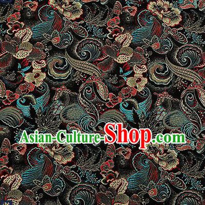 Traditional Chinese Black Brocade Drapery Classical Butterfly Peony Pattern Design Satin Cheongsam Silk Fabric Material