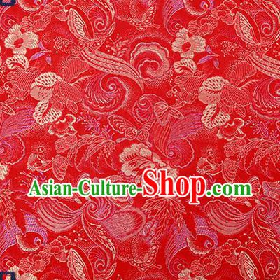Traditional Chinese Red Brocade Drapery Classical Butterfly Peony Pattern Design Satin Cheongsam Silk Fabric Material