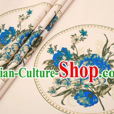 Traditional Chinese Brocade Drapery Classical Blue Peony Pattern Design Satin Cushion Silk Fabric Material