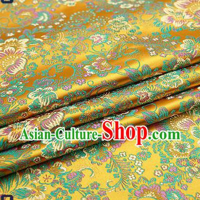 Chinese Traditional Golden Brocade Drapery Classical Peony Pattern Design Satin Tang Suit Qipao Silk Fabric Material