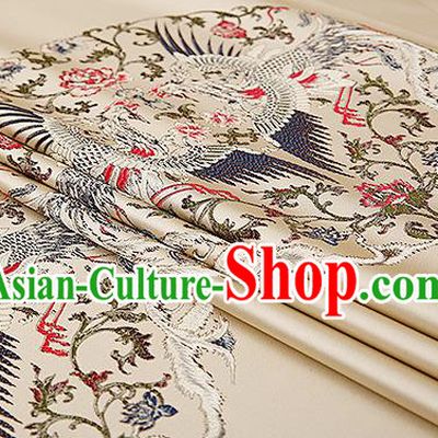Traditional Chinese Beige Brocade Drapery Classical Phoenix Pattern Design Satin Cushion Silk Fabric Material