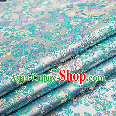Chinese Traditional Blue Brocade Drapery Classical Peony Pattern Design Satin Tang Suit Qipao Silk Fabric Material
