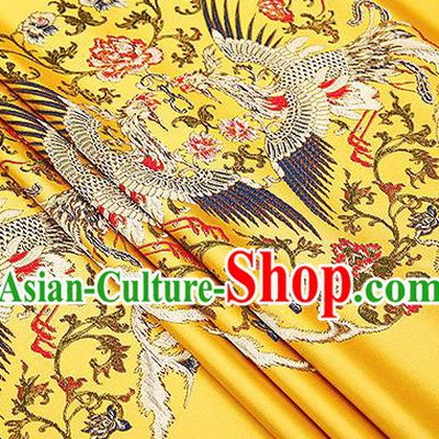 Traditional Chinese Yellow Brocade Drapery Classical Phoenix Pattern Design Satin Cushion Silk Fabric Material