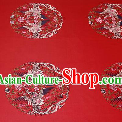 Traditional Chinese Red Brocade Drapery Classical Phoenix Pattern Design Satin Cushion Silk Fabric Material