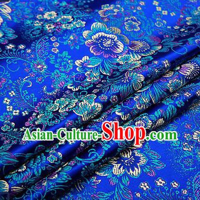 Chinese Traditional Royalblue Brocade Drapery Classical Peony Pattern Design Satin Tang Suit Qipao Silk Fabric Material