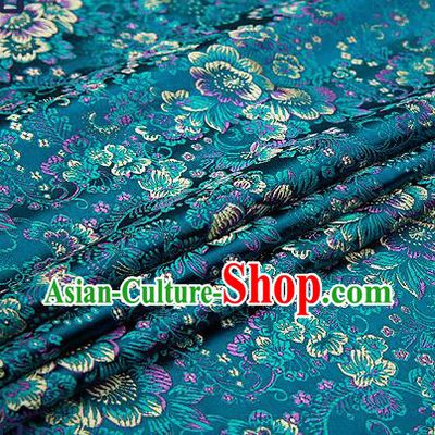 Chinese Traditional Peacock Blue Brocade Drapery Classical Peony Pattern Design Satin Tang Suit Qipao Silk Fabric Material