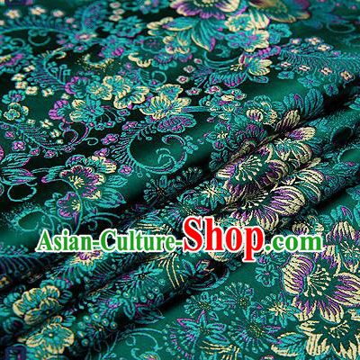 Chinese Traditional Deep Green Brocade Drapery Classical Peony Pattern Design Satin Tang Suit Qipao Silk Fabric Material