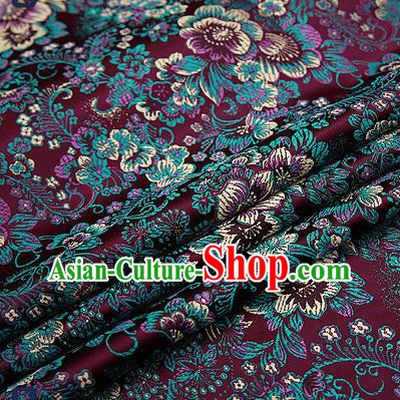 Chinese Traditional Purplish Red Brocade Drapery Classical Peony Pattern Design Satin Tang Suit Qipao Silk Fabric Material