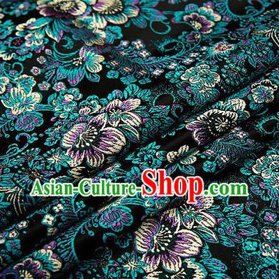 Chinese Traditional Black Brocade Drapery Classical Peony Pattern Design Satin Tang Suit Qipao Silk Fabric Material