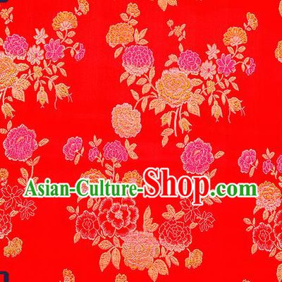 Traditional Chinese Brocade Drapery Classical Peony Pattern Design Red Satin Qipao Silk Fabric Material