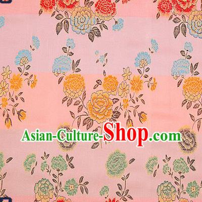Traditional Chinese Brocade Drapery Classical Peony Pattern Design Pink Satin Qipao Silk Fabric Material