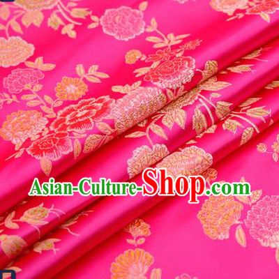 Traditional Chinese Brocade Drapery Classical Peony Pattern Design Rosy Satin Qipao Silk Fabric Material
