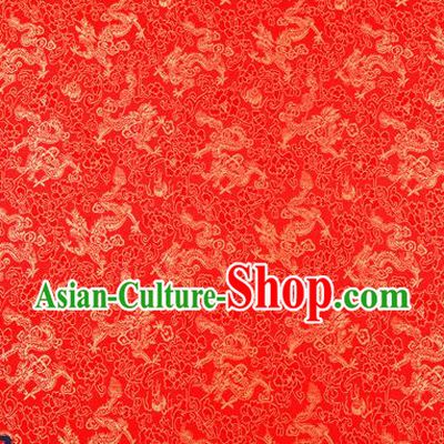 Traditional Chinese Red Satin Brocade Drapery Classical Dragons Pattern Design Qipao Silk Fabric Material