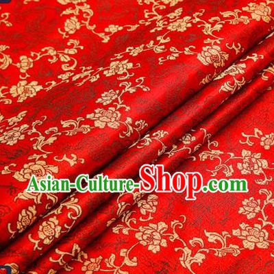 Traditional Chinese Red Satin Brocade Drapery Classical Golden Peony Pattern Design Qipao Silk Fabric Material