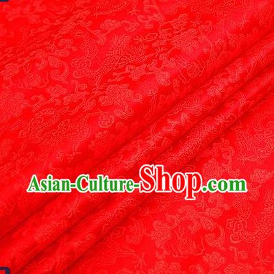 Traditional Chinese Red Satin Brocade Drapery Classical Dragons Pattern Design Qipao Silk Fabric Material
