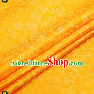 Traditional Chinese Yellow Satin Brocade Drapery Classical Dragons Pattern Design Qipao Silk Fabric Material