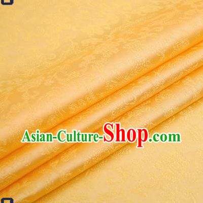 Traditional Chinese Light Yellow Satin Brocade Drapery Classical Dragons Pattern Design Qipao Silk Fabric Material