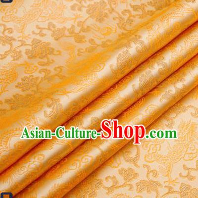 Traditional Chinese Light Golden Satin Brocade Drapery Classical Dragons Pattern Design Qipao Silk Fabric Material