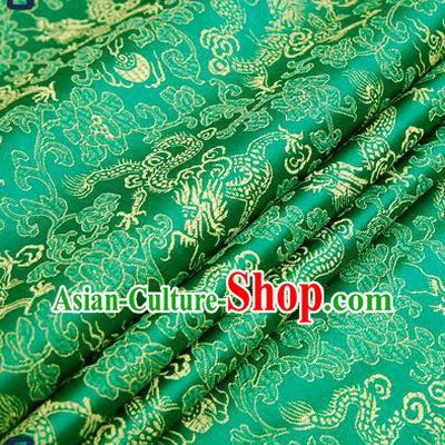 Traditional Chinese Green Satin Brocade Drapery Classical Dragons Pattern Design Qipao Silk Fabric Material