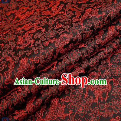 Traditional Chinese Black Satin Brocade Drapery Classical Dragons Pattern Design Qipao Silk Fabric Material