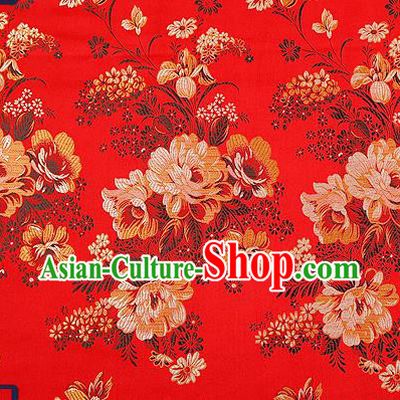 Traditional Chinese Red Satin Brocade Drapery Classical Peony Pattern Design Qipao Silk Fabric Material