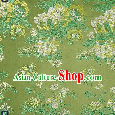 Traditional Chinese Green Satin Brocade Drapery Classical Peony Pattern Design Qipao Silk Fabric Material