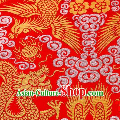 Asian Chinese Traditional Fabric Red Brocade Silk Material Classical Dragon Phoenix Pattern Design Satin Drapery
