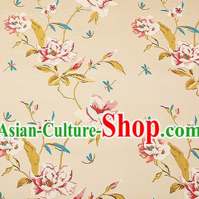 Traditional Chinese Beige Satin Brocade Drapery Classical Embroidery Peony Pattern Design Cushion Silk Fabric Material