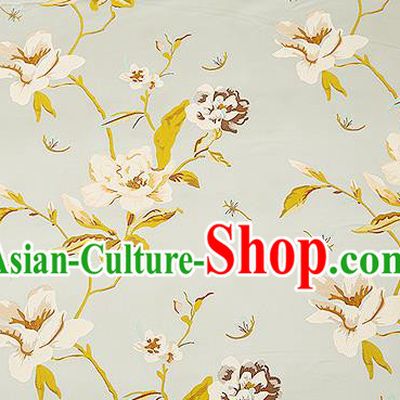 Traditional Chinese Blue Satin Brocade Drapery Classical Embroidery Peony Pattern Design Cushion Silk Fabric Material