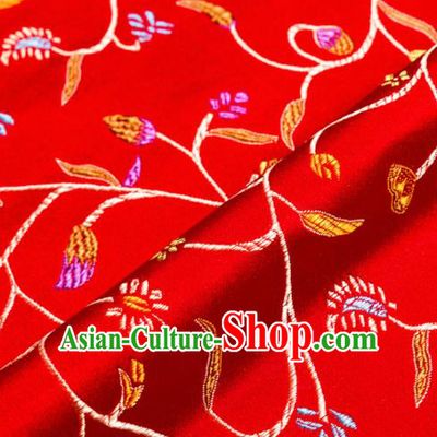 Asian Chinese Traditional Fabric Red Brocade Silk Material Classical Chili Flowers Pattern Design Satin Drapery