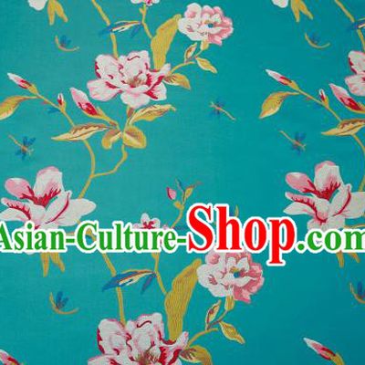 Traditional Chinese Lake Blue Satin Brocade Drapery Classical Embroidery Peony Pattern Design Cushion Silk Fabric Material
