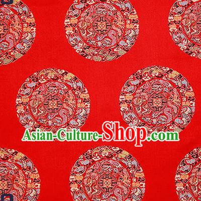Asian Chinese Traditional Fabric Tang Suit Red Brocade Silk Material Classical Dragons Pattern Design Satin Drapery