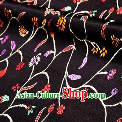 Asian Chinese Traditional Fabric Black Brocade Silk Material Classical Chili Flowers Pattern Design Satin Drapery