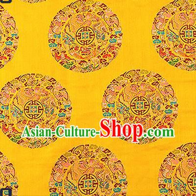Asian Chinese Traditional Fabric Tang Suit Yellow Brocade Silk Material Classical Dragons Pattern Design Satin Drapery