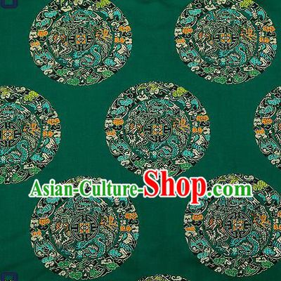 Asian Chinese Traditional Fabric Tang Suit Green Brocade Silk Material Classical Dragons Pattern Design Satin Drapery