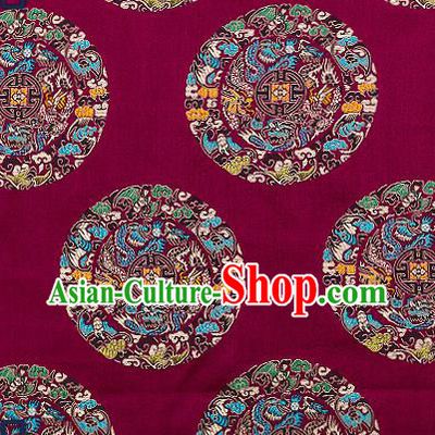 Asian Chinese Traditional Fabric Tang Suit Purple Brocade Silk Material Classical Dragons Pattern Design Satin Drapery
