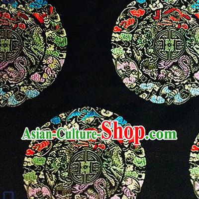 Asian Chinese Traditional Fabric Tang Suit Black Brocade Silk Material Classical Dragons Pattern Design Satin Drapery
