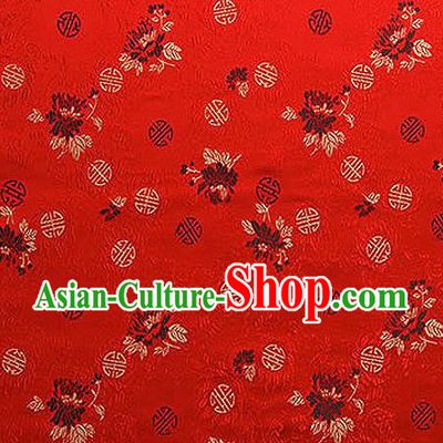 Asian Chinese Traditional Fabric Tang Suit Red Brocade Silk Material Classical Peony Pattern Design Satin Drapery