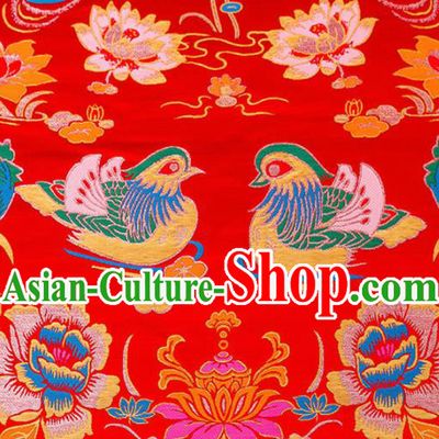 Asian Chinese Traditional Fabric Red Brocade Silk Material Classical Mandarin Duck Pattern Design Satin Drapery