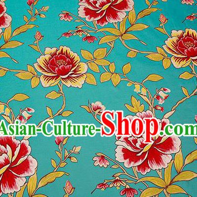Traditional Chinese Green Satin Brocade Drapery Classical Embroidery Peony Pattern Design Cushion Silk Fabric Material