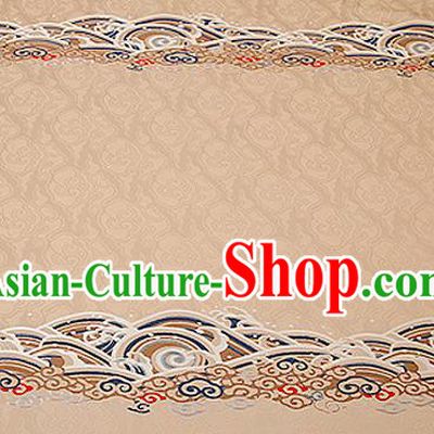 Traditional Chinese Khaki Satin Brocade Drapery Classical Embroidery Clouds Pattern Design Cushion Silk Fabric Material