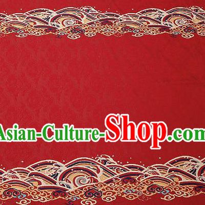 Traditional Chinese Red Satin Brocade Drapery Classical Embroidery Clouds Pattern Design Cushion Silk Fabric Material