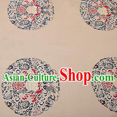 Traditional Chinese Khaki Satin Brocade Drapery Classical Embroidery Fishes Lotus Pattern Design Cushion Silk Fabric Material